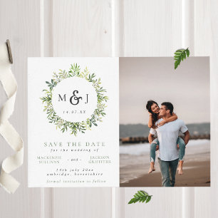 Save The Date Monogramme Mariage de couronne de verdure moderne 