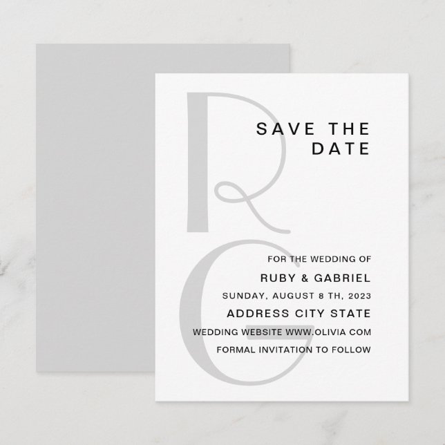 Save The Date Monogramme. Mariage de typographie simple élégant (Devant / Derrière)