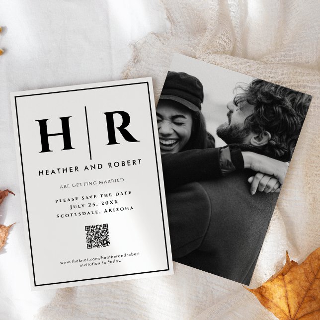 Save The Date Monogramme mariage Simple Classic Minimal QR Code (Créateur téléchargé)