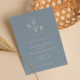 Save The Date Monogramme minimaliste de Mariage bleu foncé moder