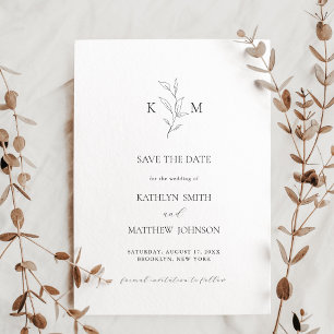Save The Date Monogramme minimaliste Mariage de la branche feuil