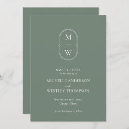 Save The Date Monogramme minimaliste Mariage vert