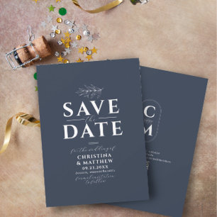 Save The Date Monogramme minimaliste Marine bleu QR Code