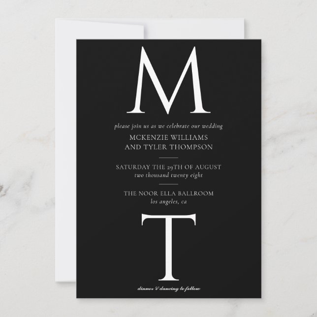 Save The Date Monogramme moderne Gras Initiales Noir Mariage Inv (Devant)