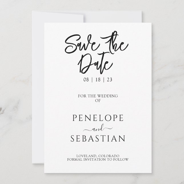 Save The Date Monogramme moderne minimaliste noir et blanc Maria (Devant)