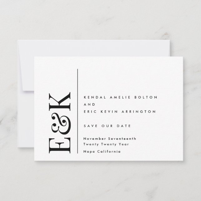 Save The Date Monogramme Moderne Modifiable QR Code Photo Noir B (Devant)