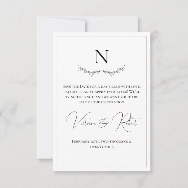 Save The Date Monogramme Moderne Noir & Blanc (Devant)