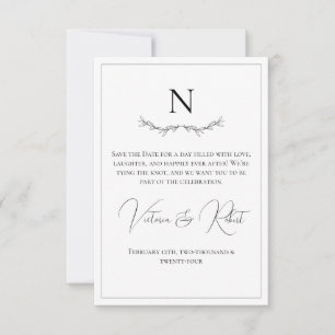 Save The Date Monogramme Moderne Noir & Blanc