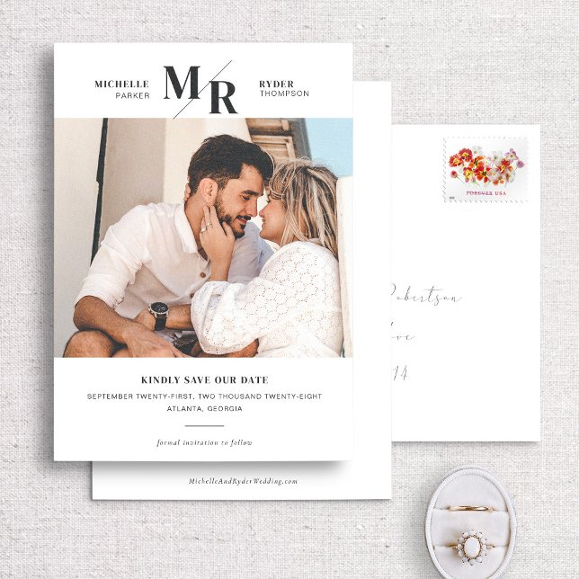 Save The Date Monogramme moderne photo minimale Enregistrer la c (Créateur téléchargé)