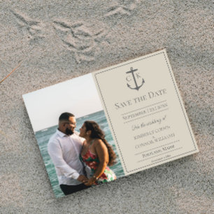Save The Date Monogramme nautique beige Photo Enregistrer la dat
