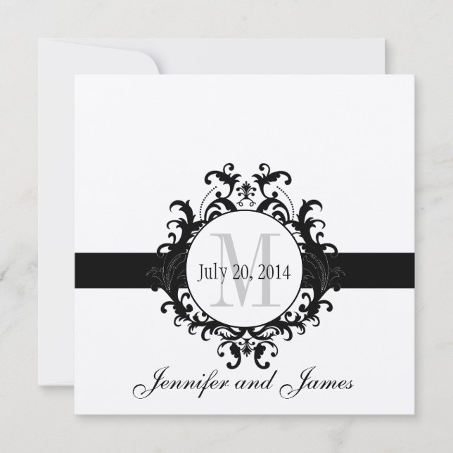 Save The Date Monogramme noir argent Enregistrer le Mariage date (Devant)