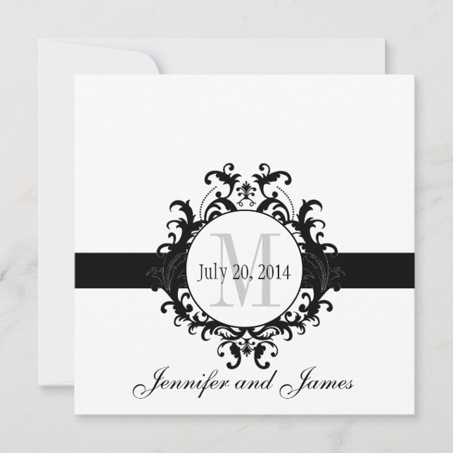 Save The Date Monogramme noir et blanc Enregistrer le Mariage de (Devant)