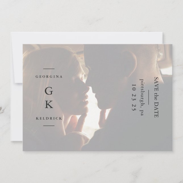 Save The Date Monogramme noir simple Un Mariage photo (Devant)