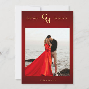 Save The Date Monogramme or noir rouge Moody Mariage de la passi