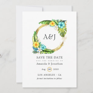 Save The Date Monogramme Tropical Eté Plage