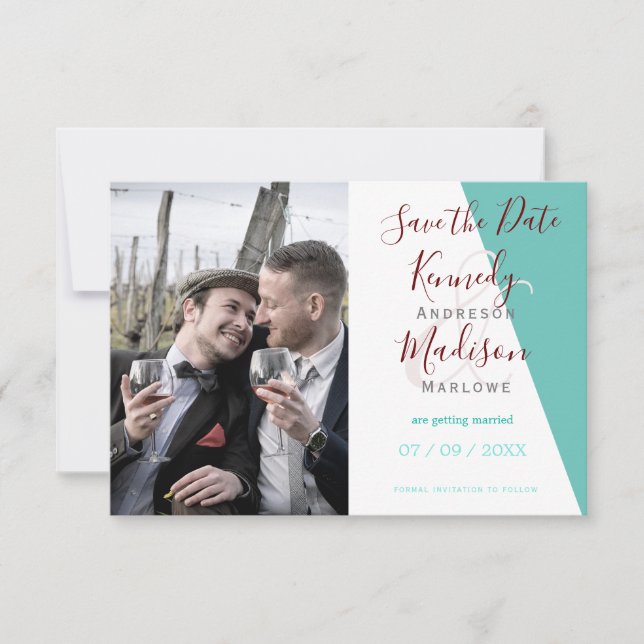 Save The Date Monogramme turquoise 💍 Élégance géométrique moder (Devant)