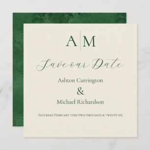 Save The Date Monogramme vert Mariage moderne