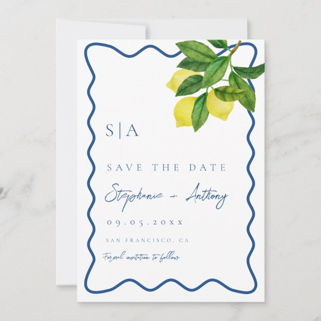 Save The Date Monogrammes Citrus citron, Mariage frontalier de l (Devant)