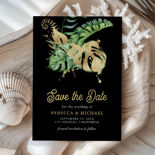 Save The Date Monstera Tropical Palm Photo Mariage noir