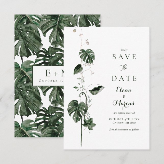 Save The Date Monstera tropicale Palm Botaniques (Devant / Derrière)
