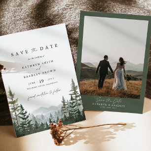 Save The Date Montagne forêt piné photo arrière mariage