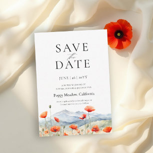 Save The Date Montagnes Prairie d'été Pavots Mariage Romantique