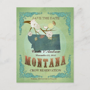 Save The Date - Montana Map With Lovely Birds Announcement Postcard