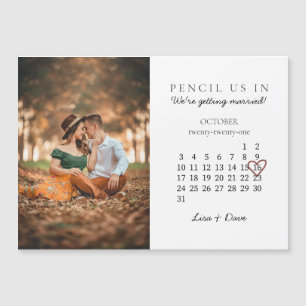 Save the Date Month Calendar Pink Heart Magnetic