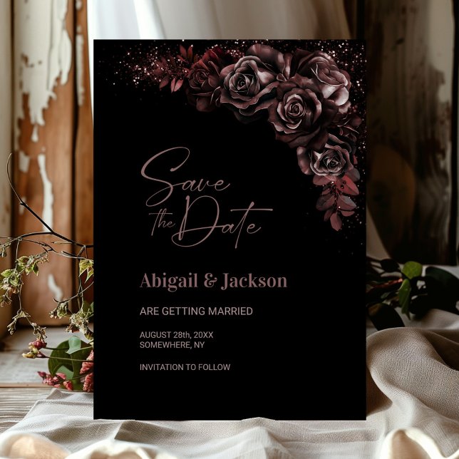 Save The Date Moody Chocolate Floral Wedding Enregistrer la date (Créateur téléchargé)