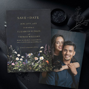 Save The Date Moody Dark Elegant Fleur sauvage romantique Mariag
