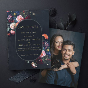 Save The Date Moody Dark Elegant Romantique Floral Mariage ovale