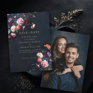 Save The Date Moody Dark Elegant Romantique Floral Photo Mariage
