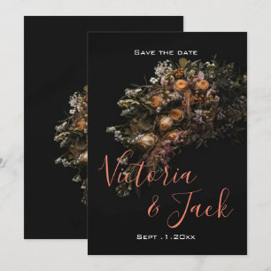 save the date moody floral ,orange white floral i invitation