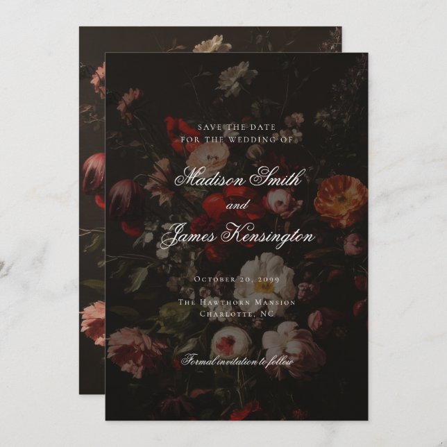 Save The Date Moody foncé automne fleurs d'automne Mariage (Devant / Derrière)