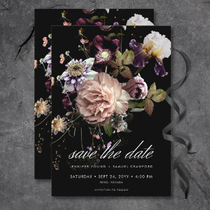 Save The Date Moody foncé Pastel Opulent Floral Mariage noir