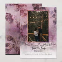 Moody Moderne Floral Purple Script Coeur Photo