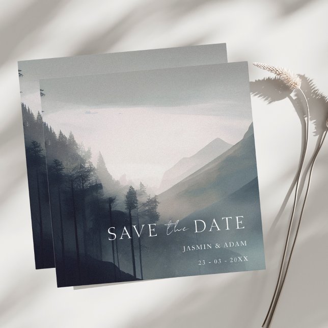 Save The Date Moody Mountain Dark esthétique Mariage bois (Créateur téléchargé)