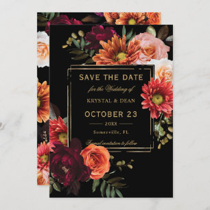 Save The Date Moody Noir Bourgogne Orange Mariage Floral