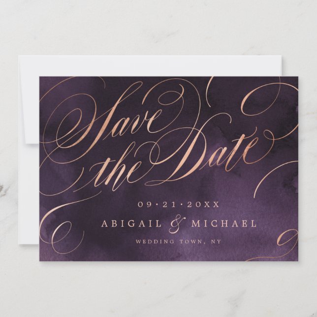 Save The Date Moody violet rose or calligraphie enregistrer la d (Devant)