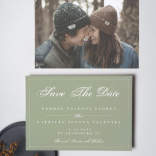 Save The Date Moss Green Blanc Classique Traditionnel Élégant