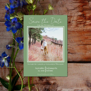 Save The Date Moss Green Minimalist Photo Enregistrer La Date