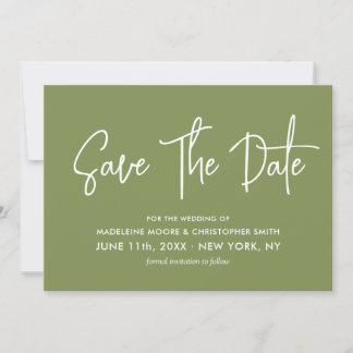 Save The Date Moss Green Moderne Calligraphie Scannable QR Code
