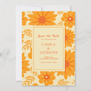Save The Date Motif à fleurs orange Vintage rétro du milieu du s