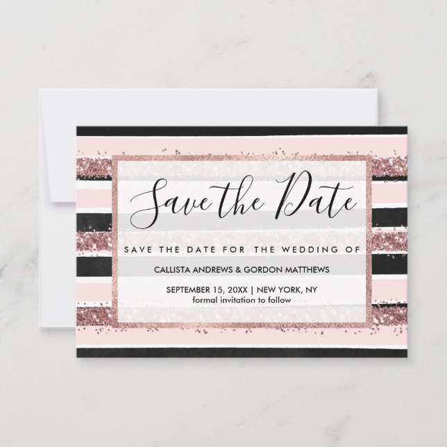 Save The Date Motif à rayures pailletées rose gold et noir fémin (Devant)
