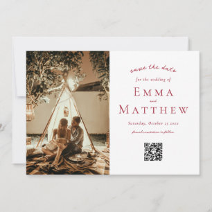 Save The Date Motif de carreaux arabes rouges avec QR