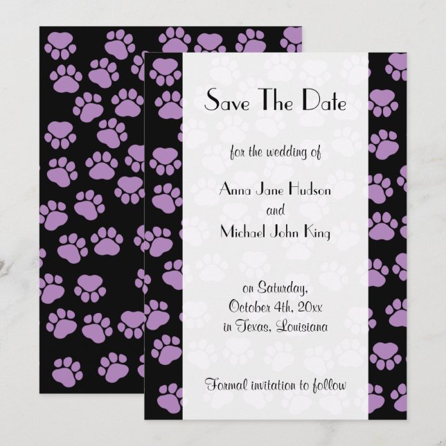 Save The Date Motif De Pâtes, Pâtes Violettes, Enregistrer La Da (Devant / Derrière)