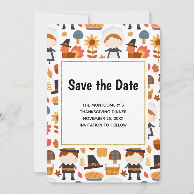 Save The Date Motif de récolte de pèlerins d'action de grâce (Devant)