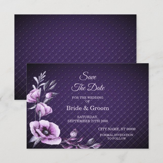 Save The Date Motif Décoratif Floral Violet Enregistrer La Date (Devant / Derrière)