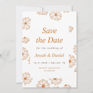 Save The Date Motif floral abstrait rétro de marguerite minimali