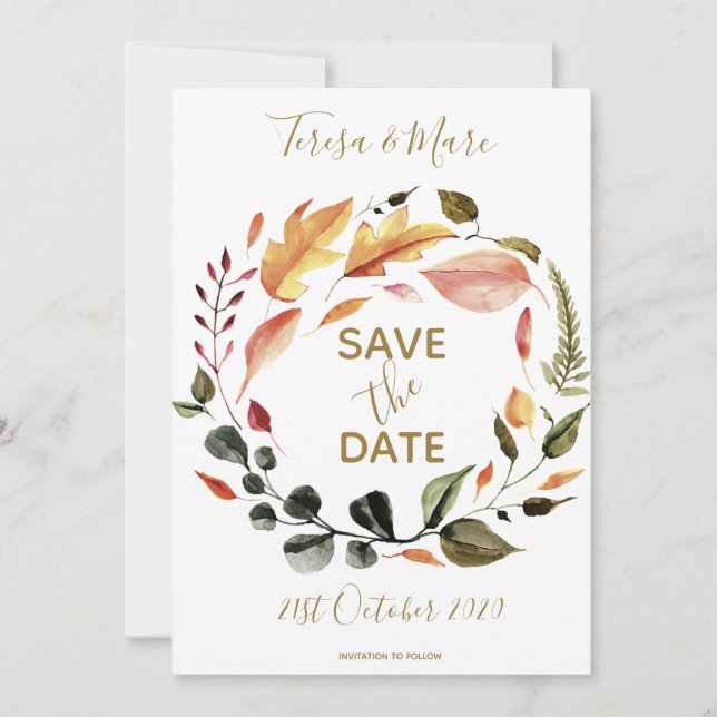 Save The Date Motif floral aquarelle aux tons automnaux rustique (Devant)
